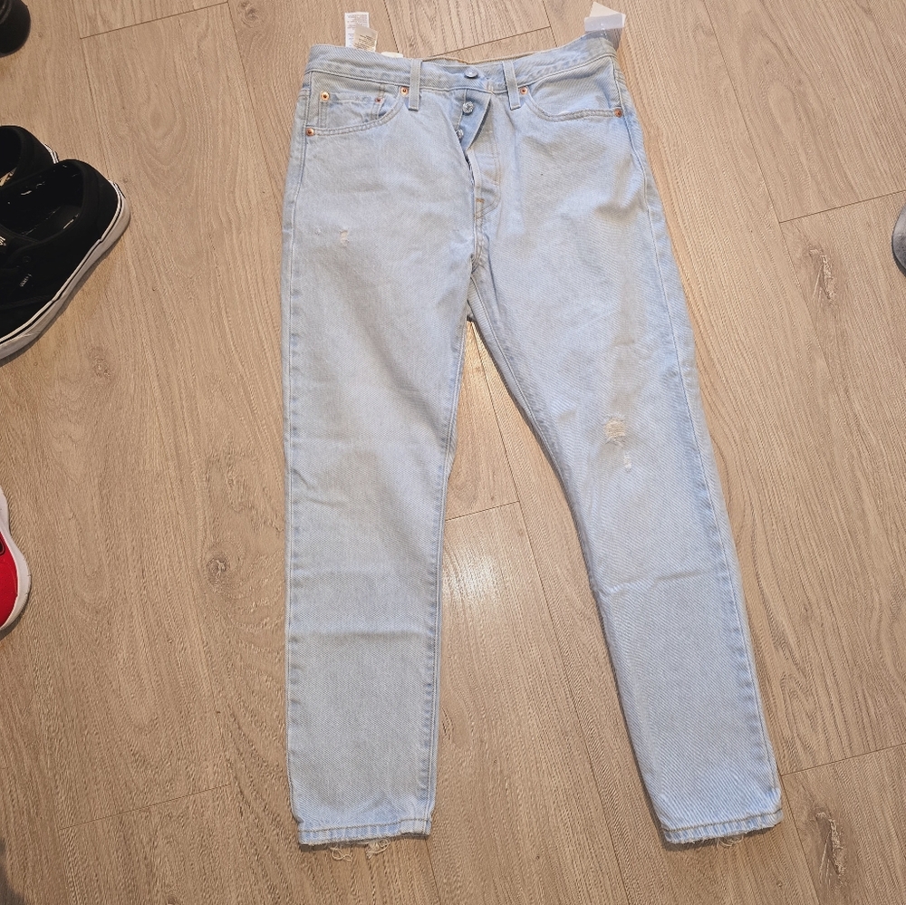 Levi's 501 Light Blue Skinny High Rise Distressed Cotton Denim Jeans Size 31x28